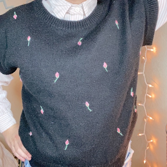 Sweet Vintage Rosebud Sweater Vest Cap Sleeve - Picture 6 of 6